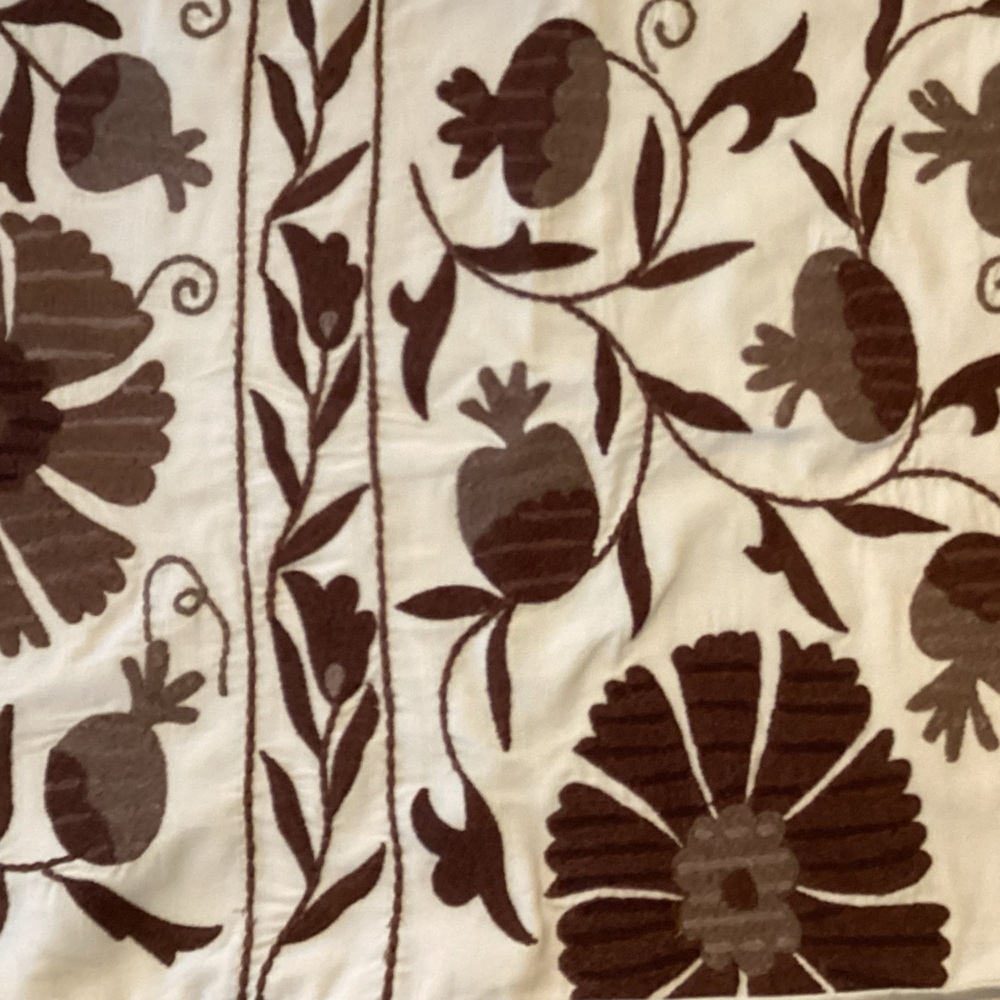 Pottery Barn Cream and Brown Embroidered Pillow Cover